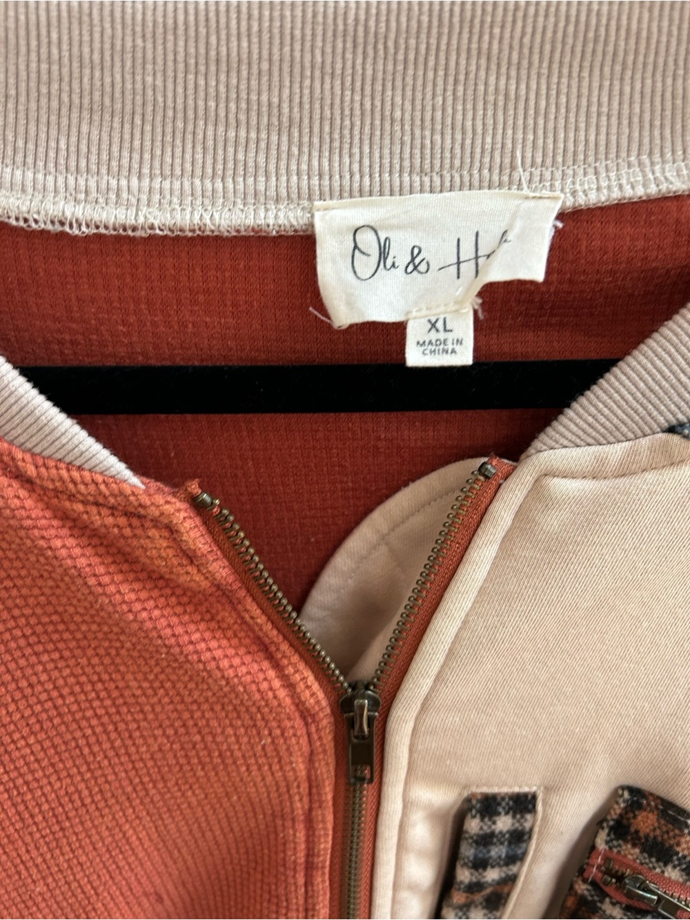 NWOT Oli and Hali Patchwork Zip-Up Jacket in Rust & Cream - Picture 2 of 4